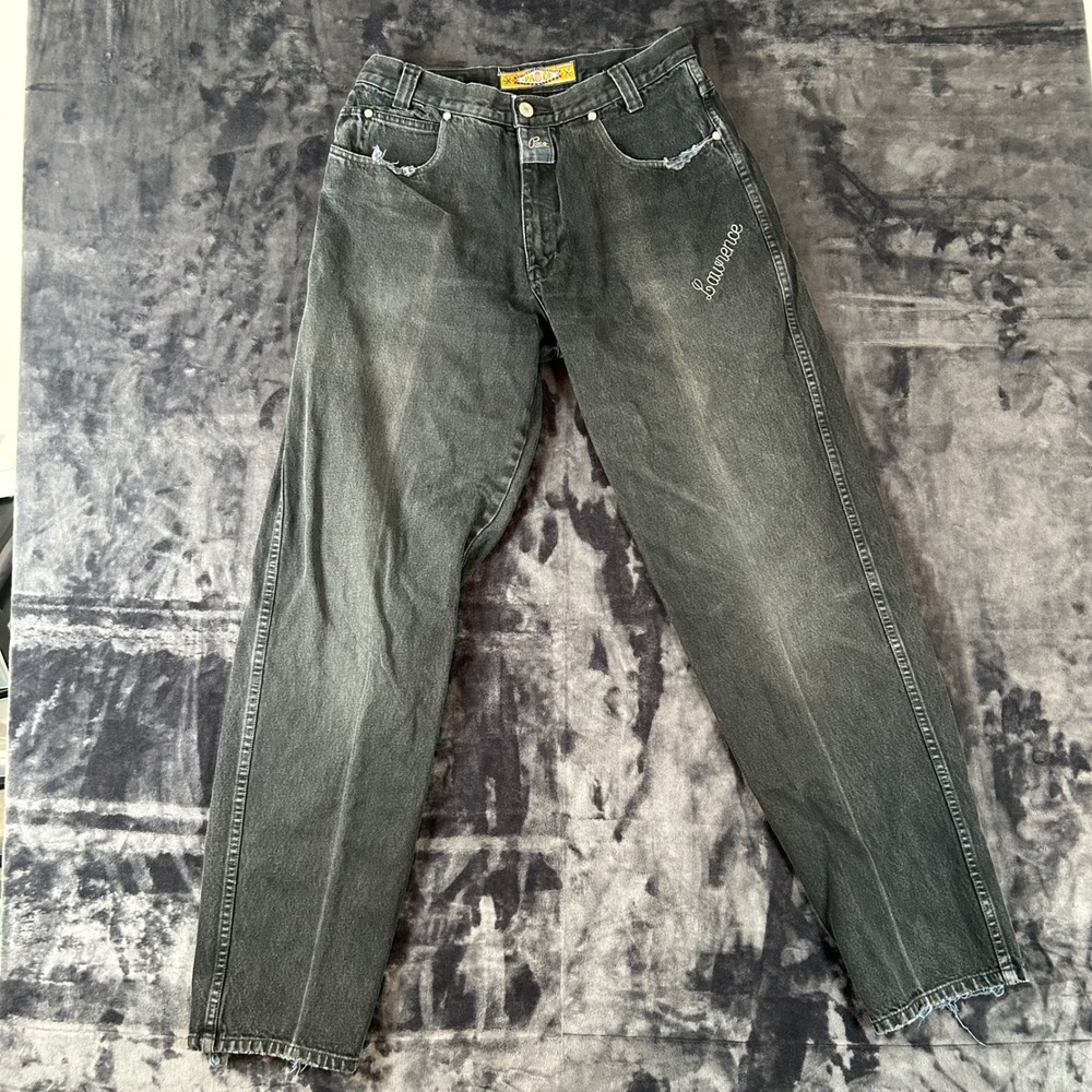Paco Jeans Denim Pants Mens 32 Black Vintage 90s Streetwear Lawrence Embroidered